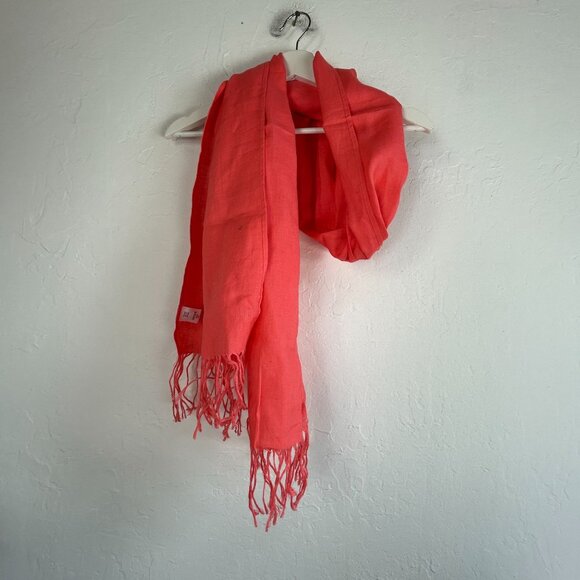 Womens Linen Coral Scarf With Fringe Trim One Size Lightweight 76x16 - Picture 1 of 4